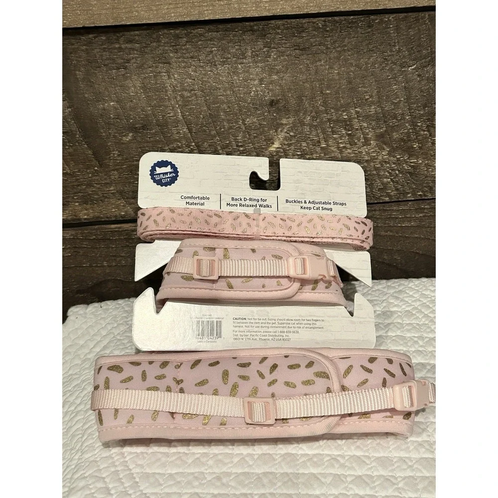 Whisker City Cat Vest Harness Adult Leash & Harness Pink‎ Gold NEW
